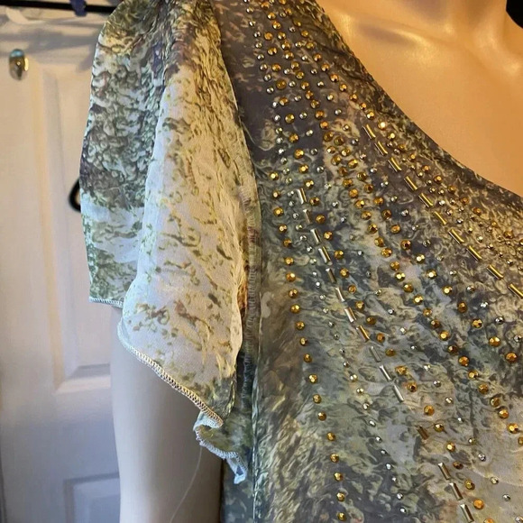 Apt 9 Gold Embellished Top Women's 1X Snakeskin Print Flutter Sleeve Fairy Boho - Picture 9 of 11